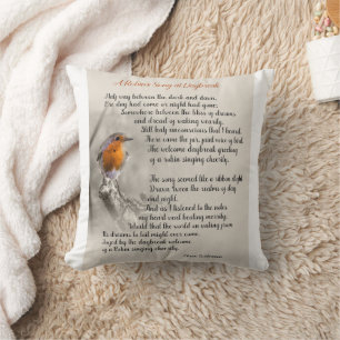 A Robin’s Song at Daybreak - Poem of N. Waterman Throw Pillow
