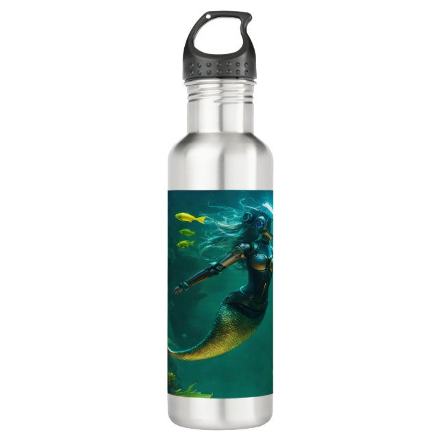 A Robot Mermaid,in the Bottom of the Sea Stainless Steel Water Bottle (Front)