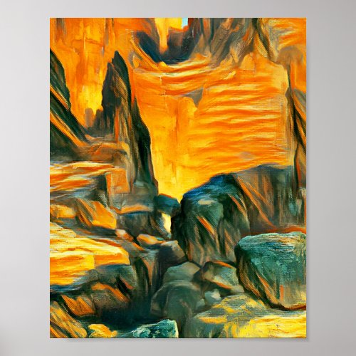 A rock landscape with a cave  poster