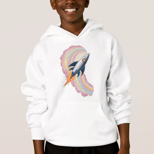A rocket blasting off hoodie (Front)