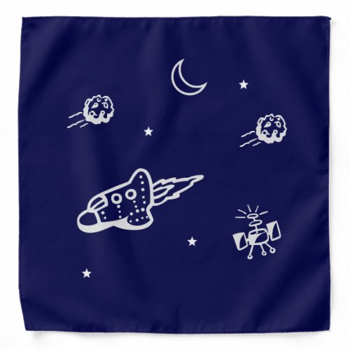 A Rocket in Space Dark Blue and Gray Moon Stars Bandana