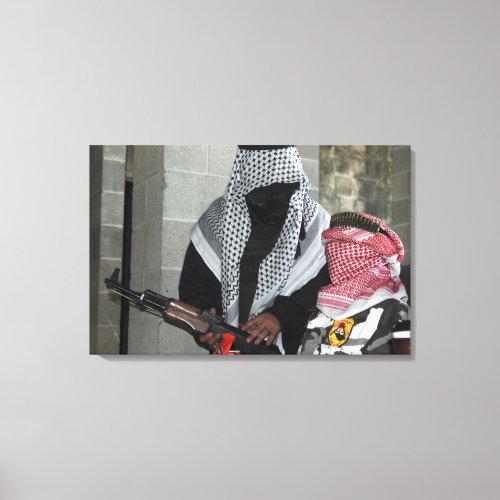 A role_playing enemy aggressor arms a dummy canvas print