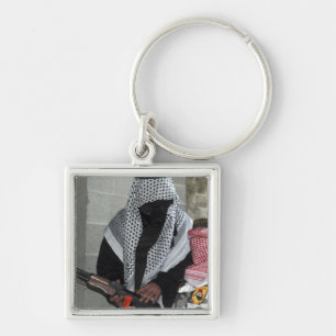 A role-playing enemy aggressor arms a dummy keychain