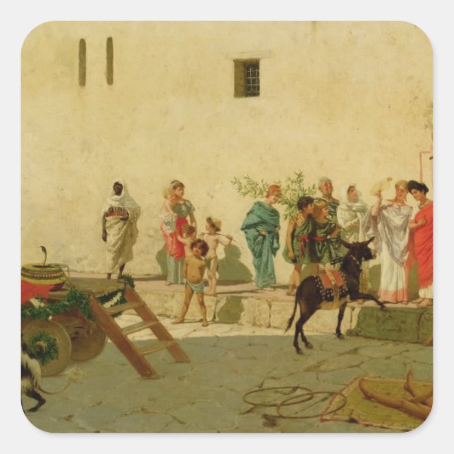 A Roman Street Scene with Musicians and a Performi Square Sticker (Front)