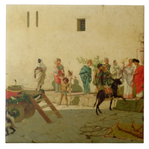 A Roman Street Scene with Musicians and a Performi Tile