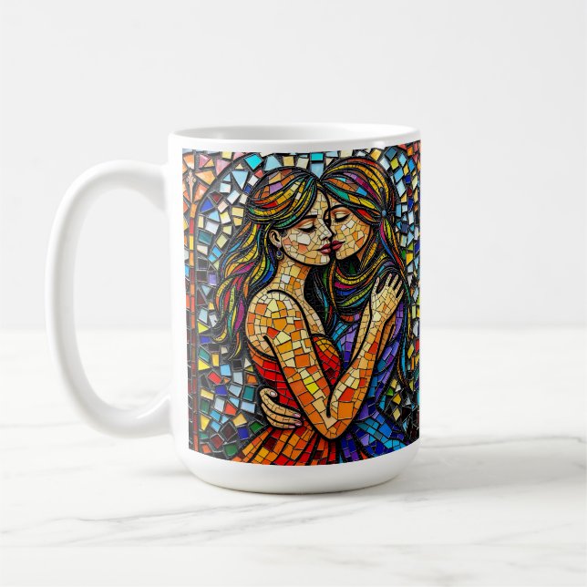 A Romantic Embrace | Mosaic Women Ai Art Coffee Mug (Left)