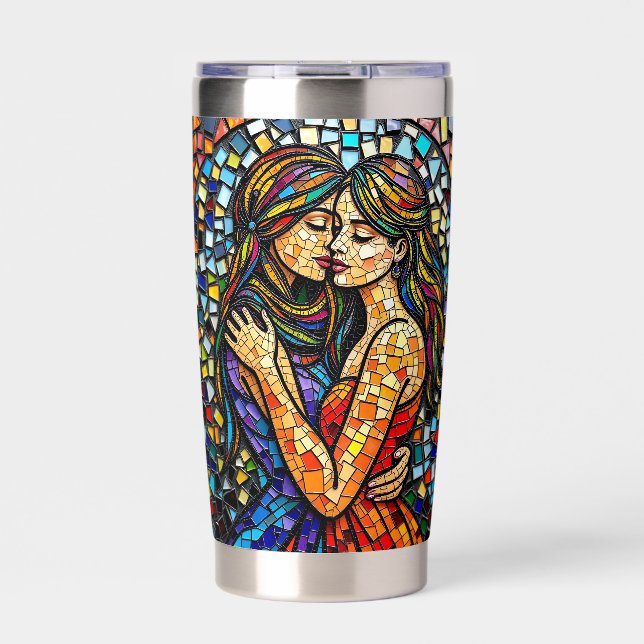 A Romantic Embrace | Mosaic Women Ai Art Insulated Tumbler (Front)