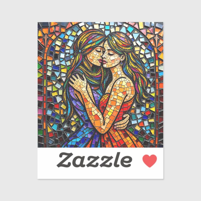 A Romantic Embrace | Mosaic Women Ai Art Sticker (Sheet)