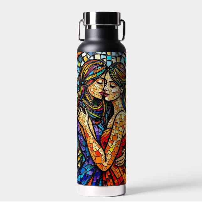 A Romantic Embrace | Mosaic Women Ai Art Water Bottle (Front)