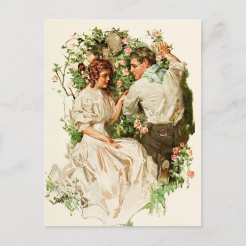 A Romantic Meeting in the Rose Garden Postcard