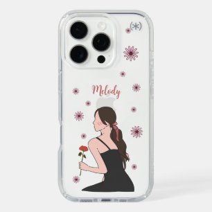 A Rose Girl with pink flower iPhone 16 Pro Case