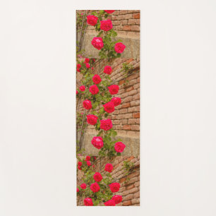 a roses climb on a brick wall on yoga mat