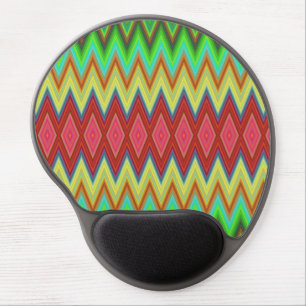 A round mouse pad with a bright, zigzag diamond