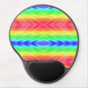 A round mouse pad with a colorful geometric 