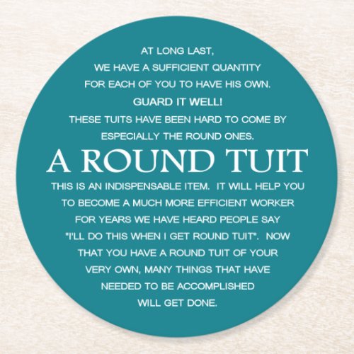 A Round Tuit Plate Round Paper Coaster