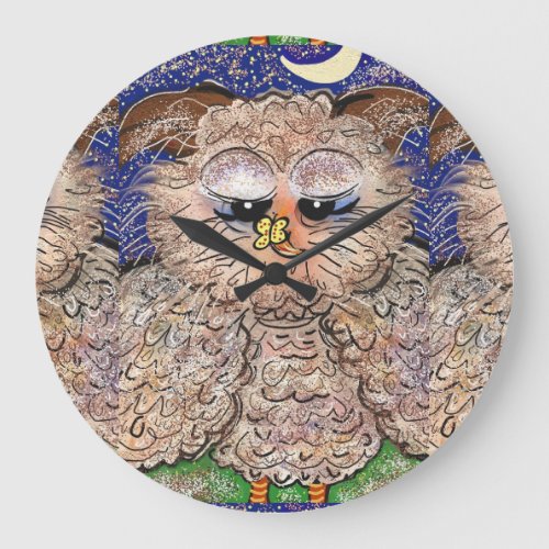 A Round Wall Clock Adorable Funny Whimsical Owl Large Clock