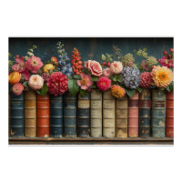 A Row of Books and Flowers