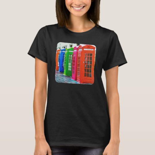 A Row of Brightly Colored Telephone Boxes T_Shirt