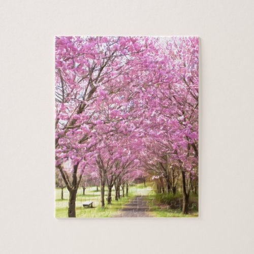 a row of cherry blossom trees jigsaw puzzle