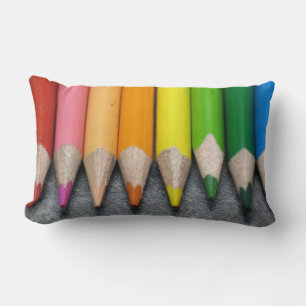 A Row of Colored Pencils. Lumbar Pillow