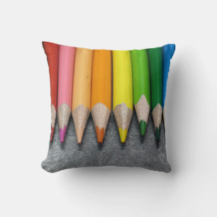 A Row of Colored Pencils. Throw Pillow