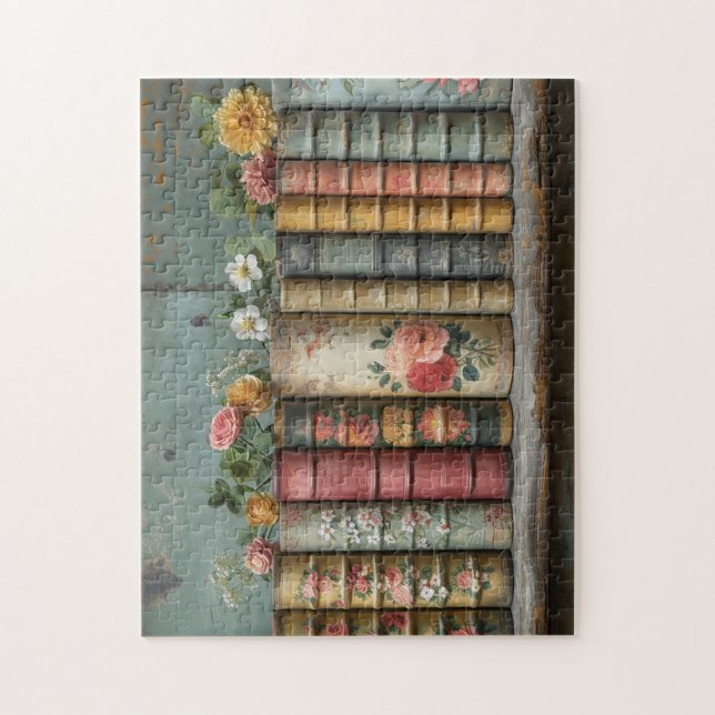 A Row of Old Books with Embellished Flowers Jigsaw Puzzle (Vertical)