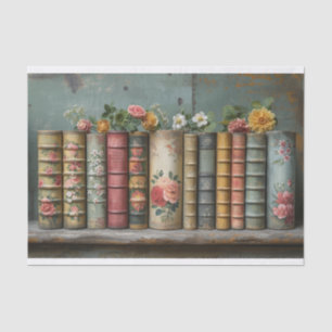 A Row of Old Books with Embellished Flowers Tissue Paper