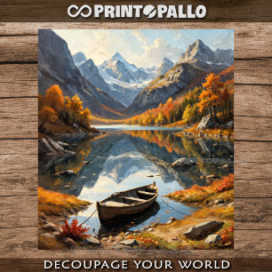 A rowboat on a moutain lake in autumn tissue paper