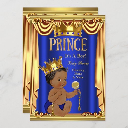 A Royal Blue Prince Baby Shower Gold Boy Ethnic Invitation