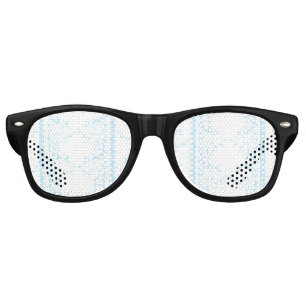 A rug featuring a blue and white creative arts mot retro sunglasses