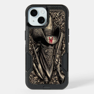 A rugged cowboy in a weathered hat, wielding guns iPhone 15 case