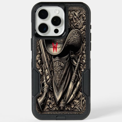 A rugged cowboy in a weathered hat wielding guns  iPhone 15 pro max case