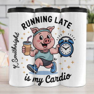 A Running Pig with a Clock Thermal Tumbler