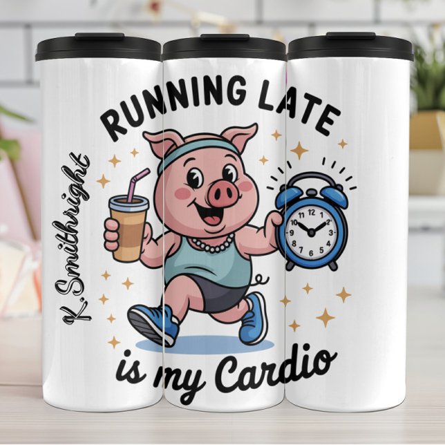 A Running Pig with a Clock Thermal Tumbler (Creator Uploaded)