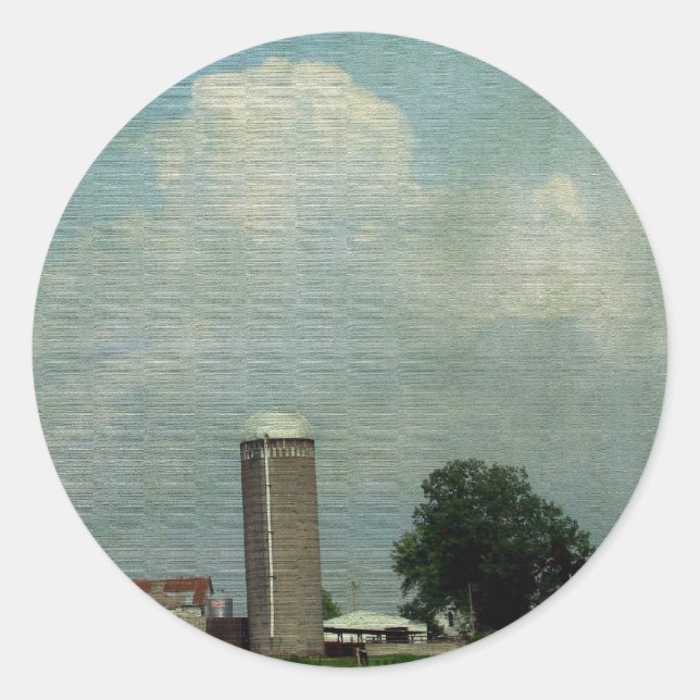A Rural Farm Scene Classic Round Sticker (Front)