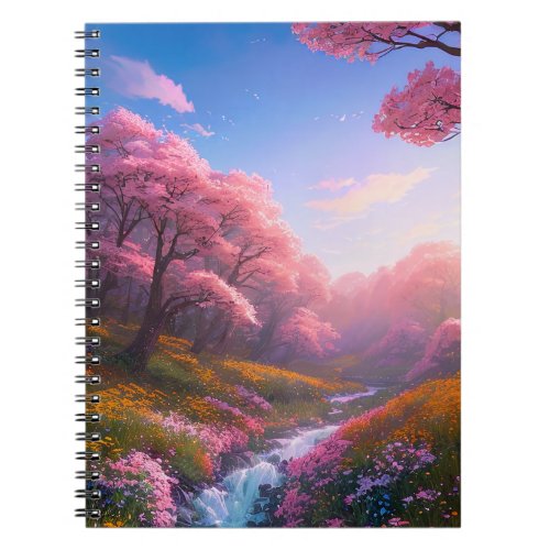A Rushing Stream Harmonizes with Blossoming Sakura Notebook