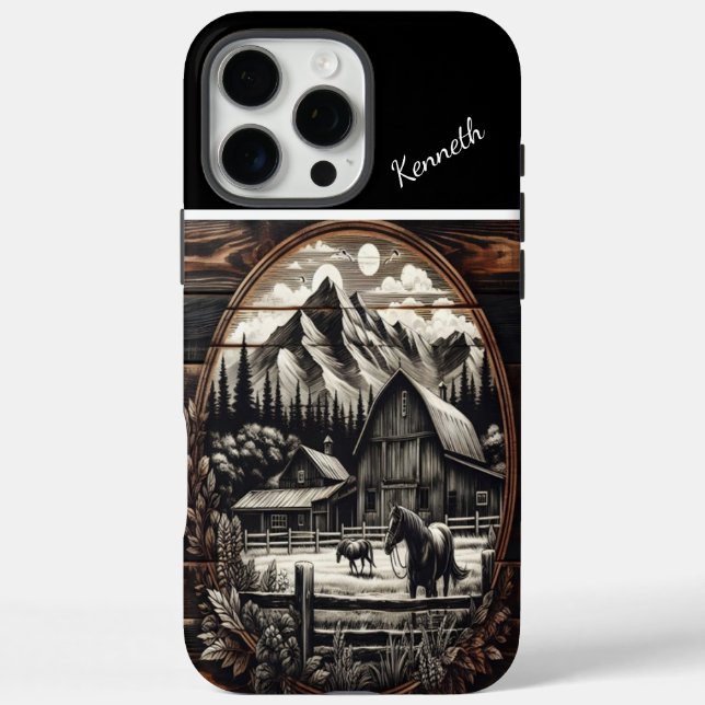 A Rustic Farmhouse Silhouette Against A Majestic M Case-Mate iPhone Case (Back)