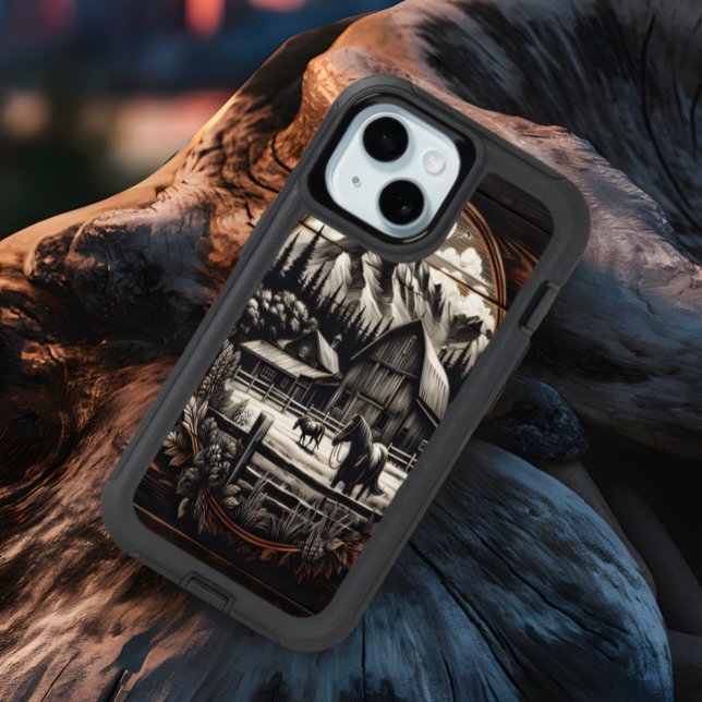 A Rustic Farmhouse Silhouette Against A Majestic M iPhone 15 Case (Creator Uploaded)