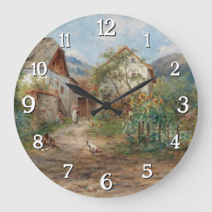 A Rustic Garden in Blossom in the Countryside Large Clock