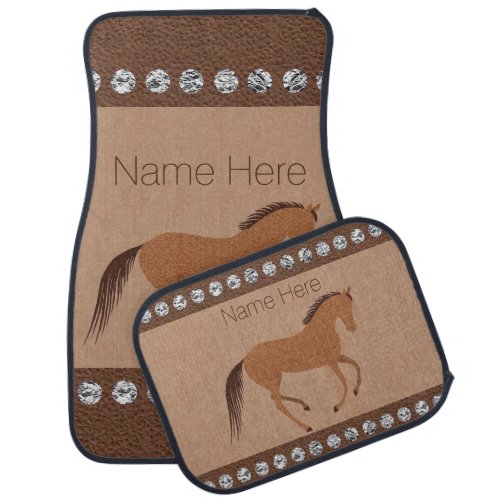 A Rustic Horse Faux Leather Equestrian Horse Lover Car Mat