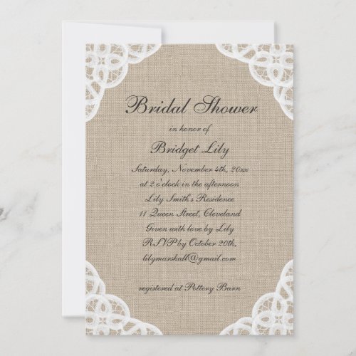 A Rustic Lace &amp; Burlap Bridal Shower Invitation