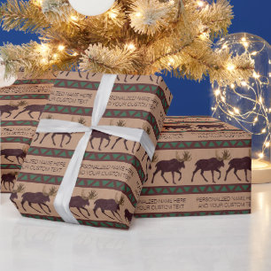 A Rustic Moose Faux Leather-Look Any Occasion Wrapping Paper