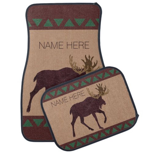 A Rustic Moose Faux Leather_Look Cabin Theme Car Floor Mat