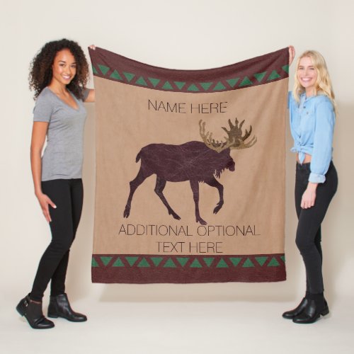 A Rustic Moose Faux Leather_Look Cabin Theme Fleece Blanket