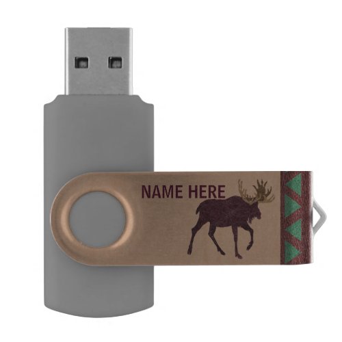 A Rustic Moose Faux Leather_Look Office USB Flash Drive