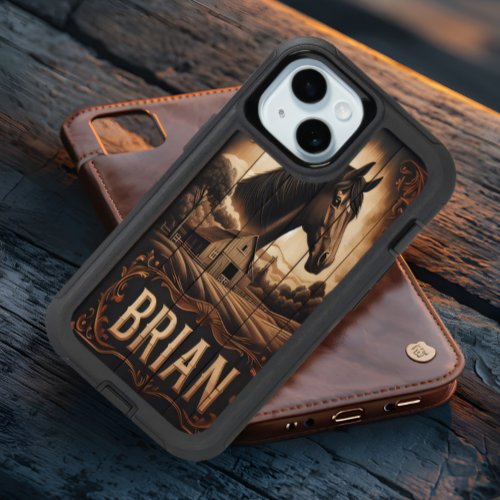 A Rustic Portrait of Brian A Noble Horse on a Far iPhone 15 Case