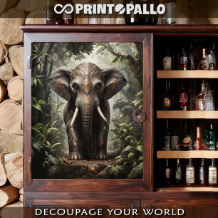 A sacred elephant in golden vestments in jungle - tissue paper