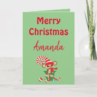 A Safari Monkey Green Christmas Card