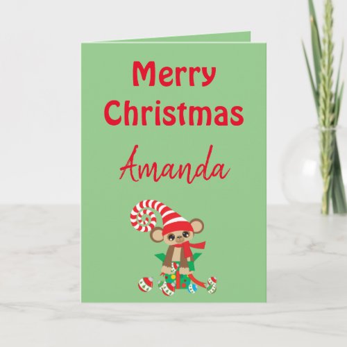 A Safari Monkey Green Christmas Card 