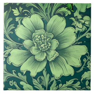 A Sage Green Vintage Flower  Ceramic Tile